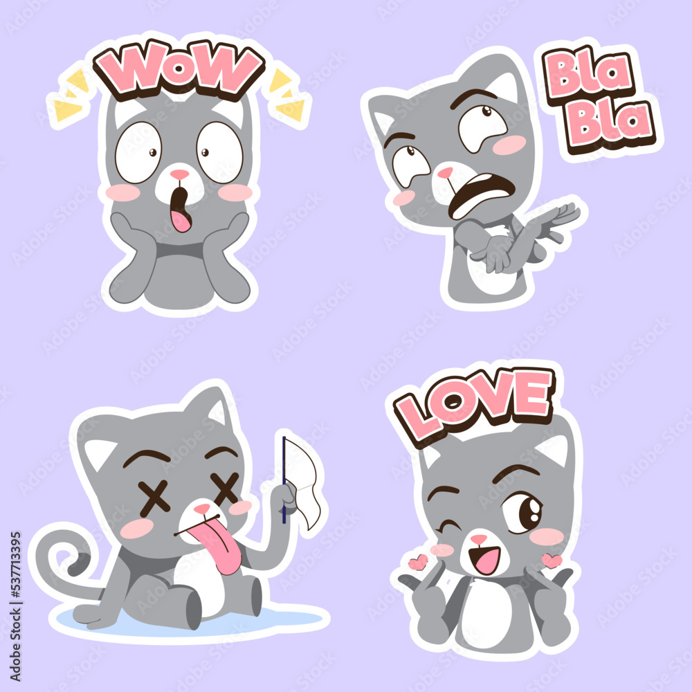 cute little cat vector sticker set