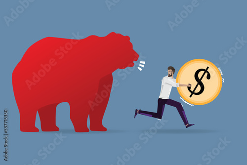 a man keep their money runaway from bear market, stock market crisis concept