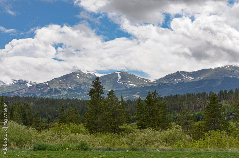 scenic view of Tenmile Peak in Rocky Mountains from Rounds Park (Breckenridge, CO)