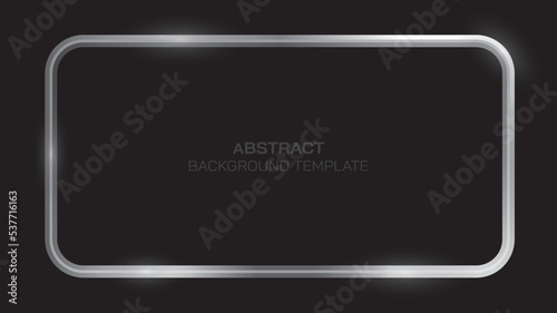 Metal rectangle frame with shining effects template on black background.