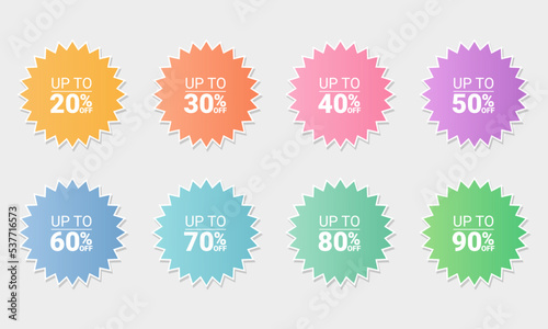 Collection of colorful price tags with discounts