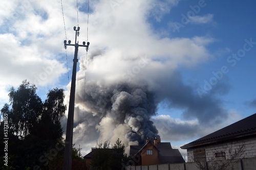 Missile attack and fire near Kiev. photo