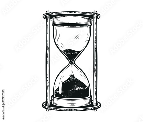 Countdown timer using hourglass vintage hand drawn sketch sand glass for deadline time vector drawing