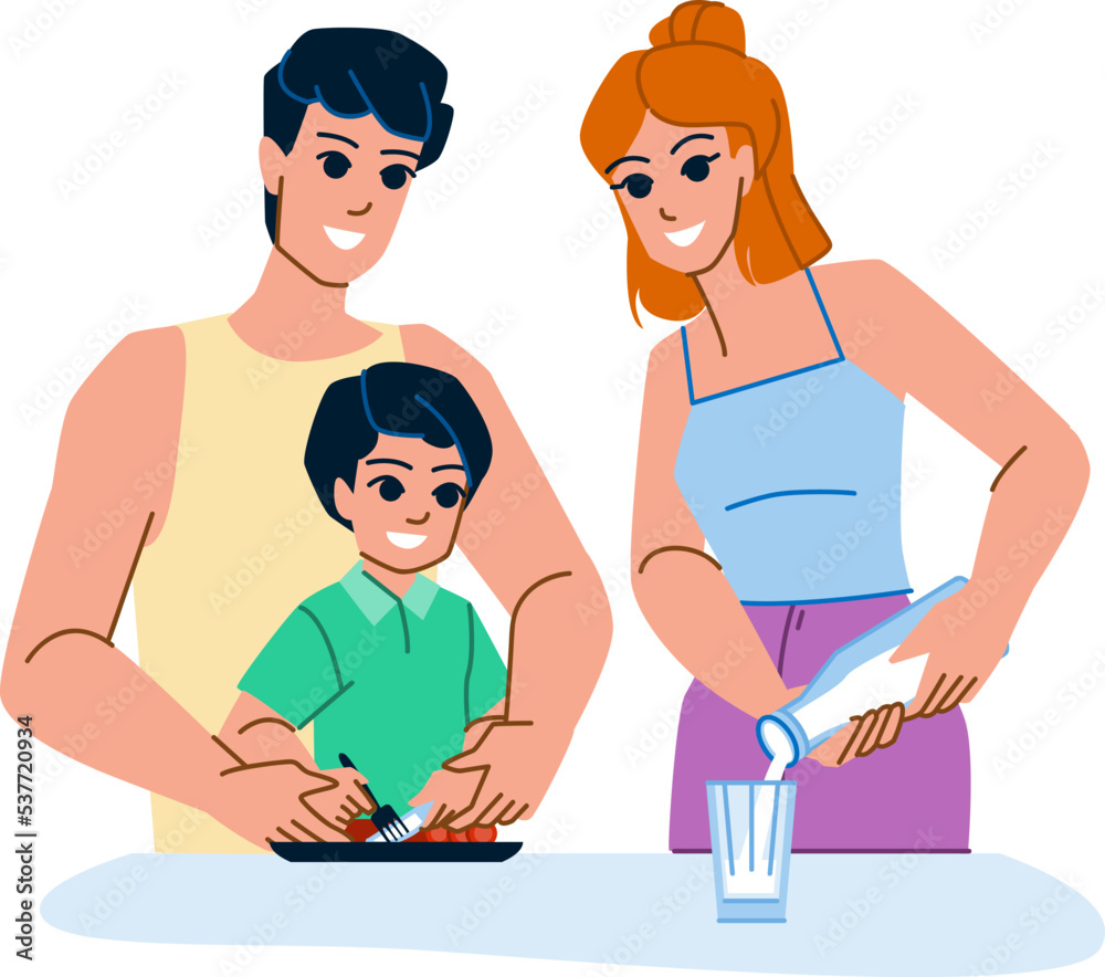 family eating breakfast vector. father child, morning food, together mother, parent kitchen, table home, man smiling, happy, boy son family eating breakfast character. people flat cartoon illustration family eating breakfast vector. father child, morning food, together mother, parent kitchen, table home, man smiling, happy, boy son family eating breakfast character. people flat cartoon illustration