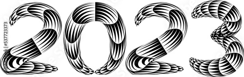 2023 New Year. Decorative brush numbers. Art lettering.
