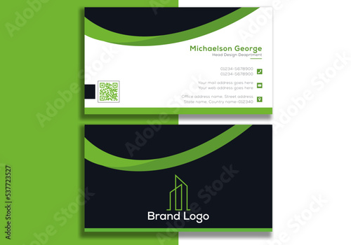 Light dark green dark black white abstract business card design template corporate company id business branding card