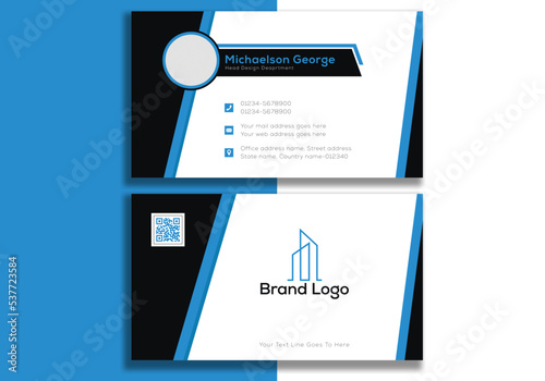 Light sky blue dark black abstract business card design template corporate company id business branding card