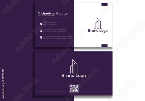 Purple white abstract business card design template corporate company id business branding card