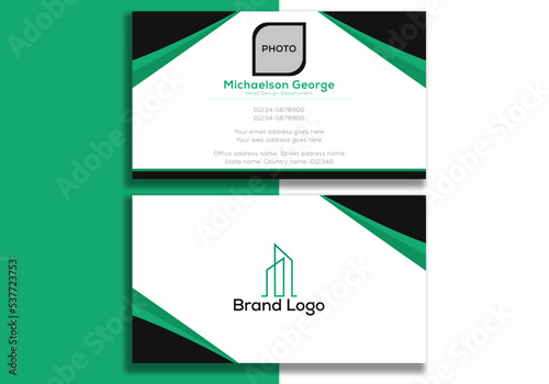 Syan green dark black white abstract business card design template corporate company id business branding card photo