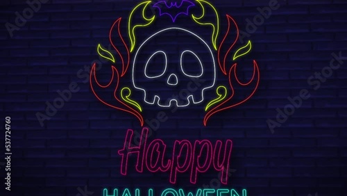 Happy Halloween Party Neon Light Animation