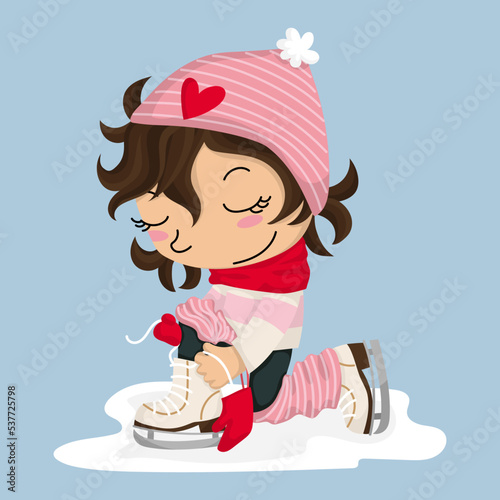 Illustration of a girl buckling her Ice Skates