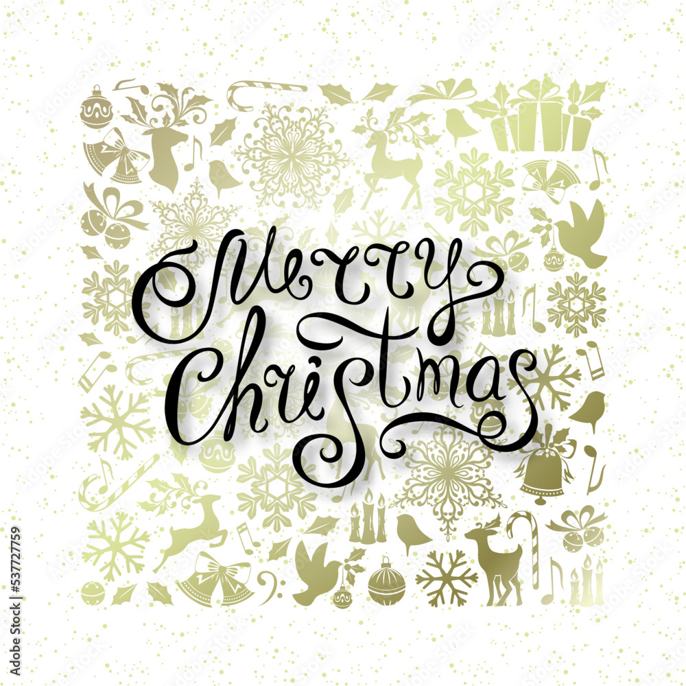 Christmas greeting card with golden ornamental design elemnts