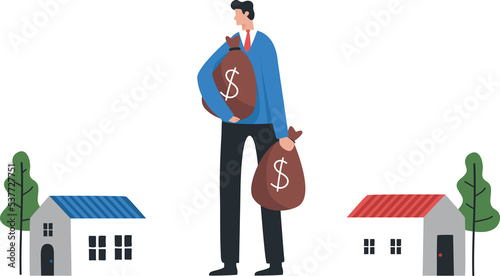 Choosing to invest in real estate and housing Interest rates on a loan or home rental. Young man or investor looking to buy a small home. photo