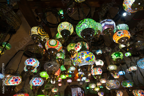 Turkish lamp at souvenir shop, It's very popular gift or handmade decorate art home decor for traveller © maodoltee
