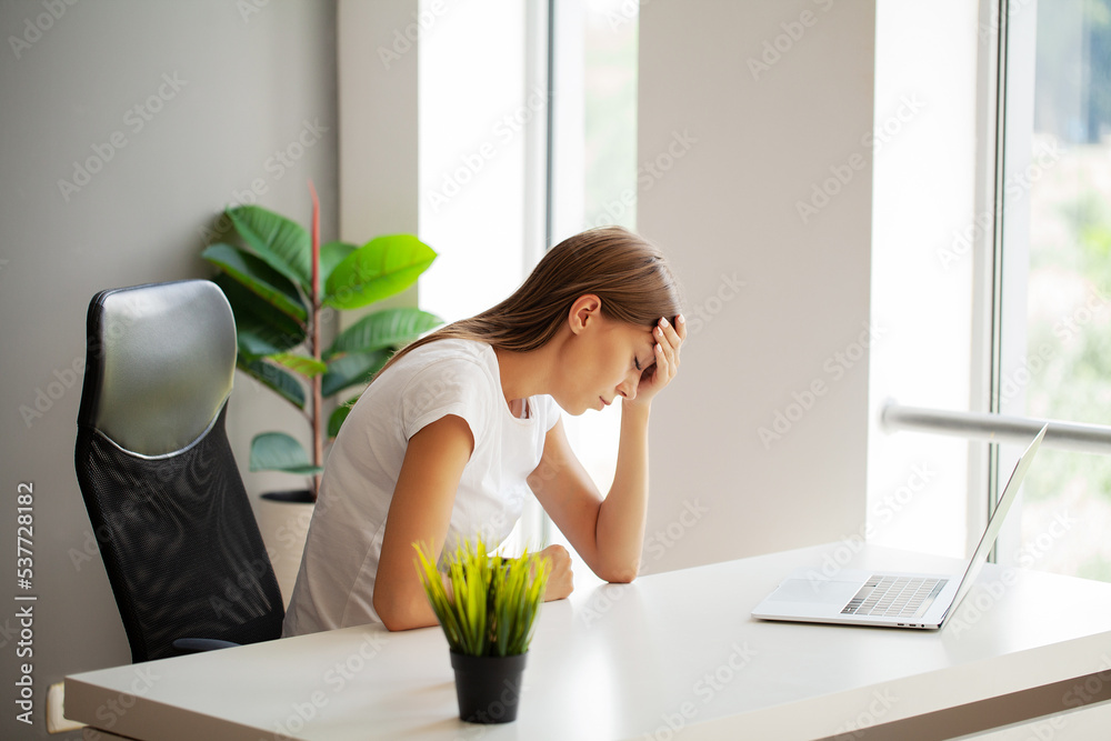 Stressed Business Woman Holding Her Head With Hand In Stressed Business Woman Holding Her Head With Hand In