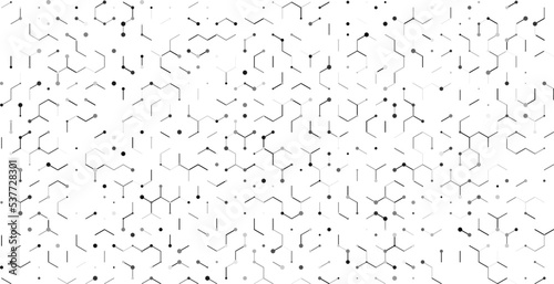 Abstract digital vector background with texture from hexagons, lines and dots.