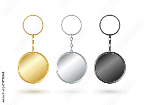 Keychain collection. Round shape. Golden,silver and black metall