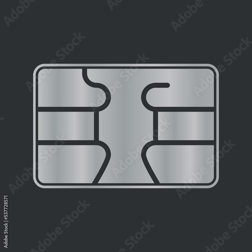 Silver chip card. Phone or Banking card. Vector illustration on black background