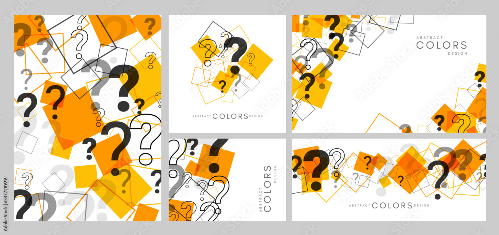 Banners collection with question texture. Vector businnes conceptual backgrounds.