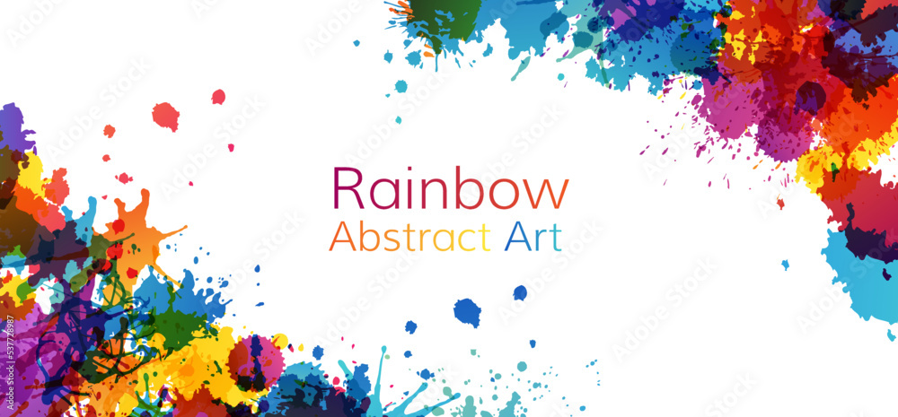 Rainbow abstract creative banner from paint splashes.