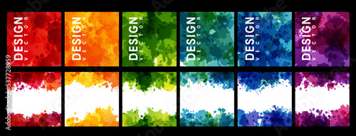 Colorful artistic banners with paint texture. Rainbow colored background collection.