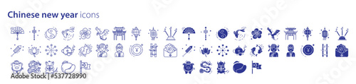 Obraz na plátně Collection of icons related to Chinese new year, including icons like yang yin, festival,Koi fish, Incense and more