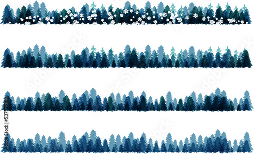 Winter snowy forest. Christmas tree decoration or design  elemets. Horizontal dividers collection.