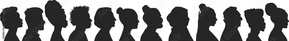 Group people. Profile silhouette faces.