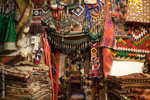 Turkish Carpet in souvenir shop at Cappadocia, It's very popular gift or handmade decorate art home decor for traveller