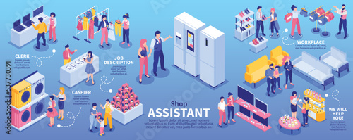 Shop Assistant Isometric Infographics