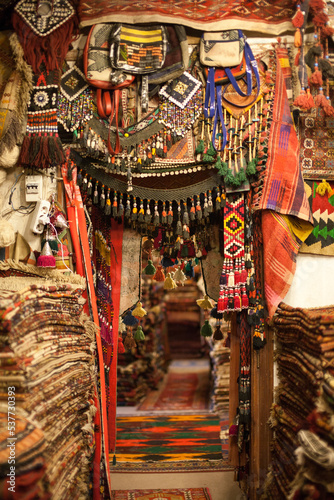 Turkish Carpet in souvenir shop at Cappadocia, It's very popular gift or handmade decorate art home decor for traveller