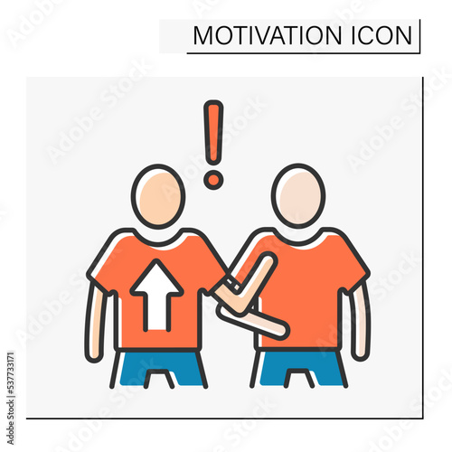 Attitude motivation color icon. Motivating people by influencing thoughts and behaviors. Motivation concept. Isolated vector illustrations