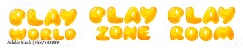 Kids zone vector cartoon banner. honey letters for children's playroom decoration. Sign for children's game room. Kids zone and party room game education fun area design. Vector illustration.