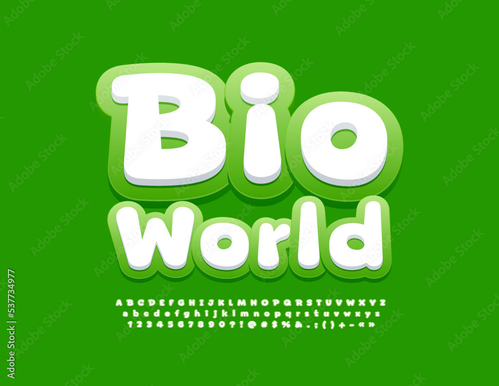Vector eco logo Bio World. Creative Font. Set of modern Alphabet Letters and Numbers Vector eco logo Bio World. Creative Font. Set of modern Alphabet Letters and Numbers