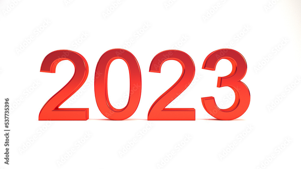 Red 2023 3D text isolated on white background, happy new year backdrop concept 3D render. Red 2023 3D text isolated on white background, happy new year backdrop concept 3D render.