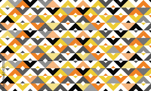 Seamless geometric pattern with square and triangle in brown,gray,orange and yellow. Abstract colorful stylish background. Vector illustration. For casual shirt cloth textile wallpaper