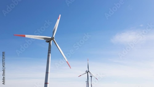 Wind turbines. Wind generator. Renewable energy sources. Environmental protection. Respect for the environment. Innovation. Electricity generation. Friendly industry to environment. Wind farm.