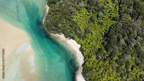 Aerial top view of Abel Tasman National Park, Nelson, South Island, New Zealand photo