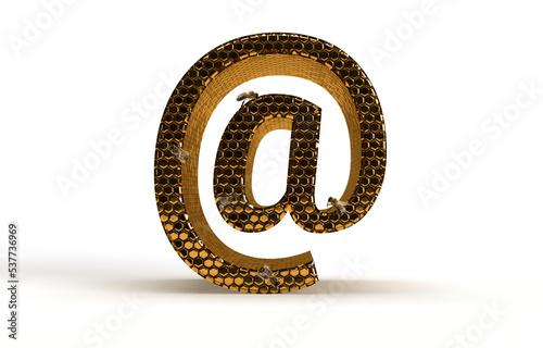 Gold text sign e-mail as a hive with honey. Banner for your mail message business. 3d rendering