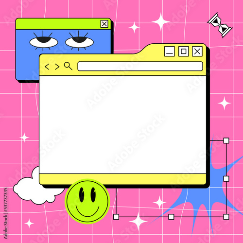 PC window in y2k style. Acid Retro interface of an old computer Copyspace template. Writing paper