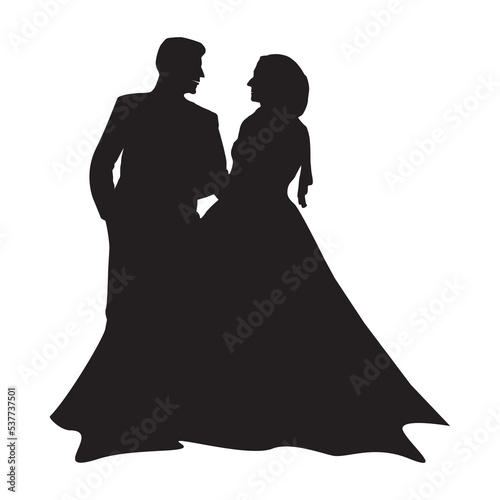 Silhouette wedding Muslim couple on white background.