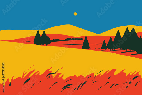 Digital drawing of prairie in bright colors
