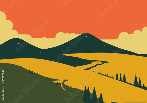 Digital drawing of prairie in bright colors