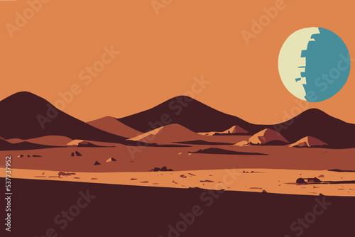 Digital drawing of Mars landscape on a brown background