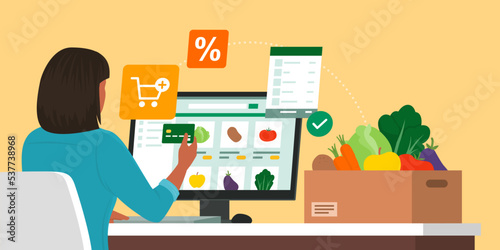 Woman doing grocery shopping online