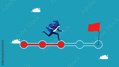 Mission and strategic planning. businessman with a chess horse runs on the progress bar. vector © Nastudio