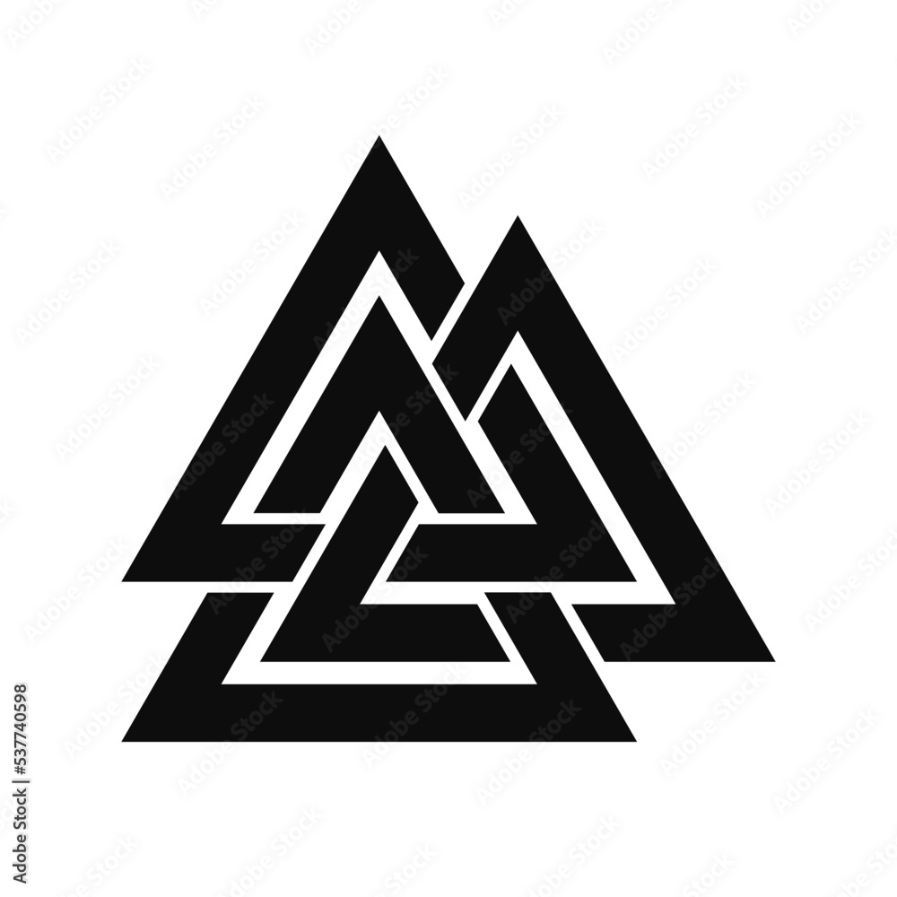 Фотография Valknut triangles vector flat illustration icon - Borromean rings version black