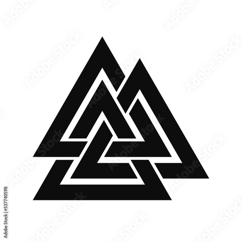 Valknut triangles vector flat illustration icon - Borromean rings version black symbol isolated on white background