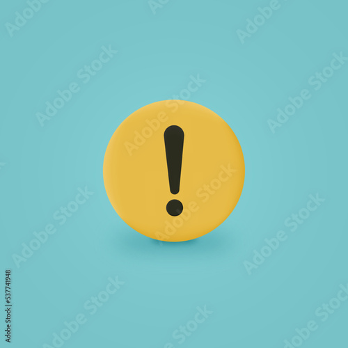 Warning message concept represented by exclamation mark icon. Exclamation 3d realistic symbol in circle.