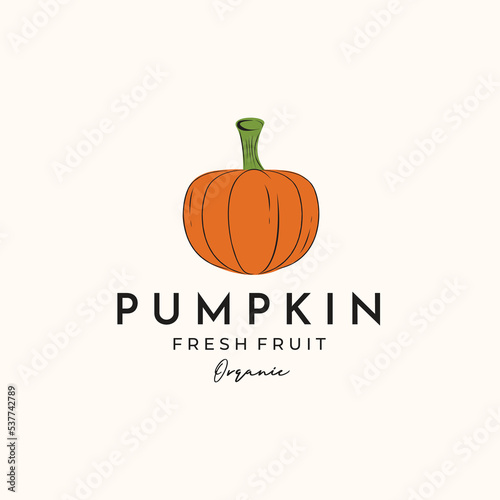 fresh pumpkin vintage logo vector minimalist illustration design, healthy pumpkin logo design